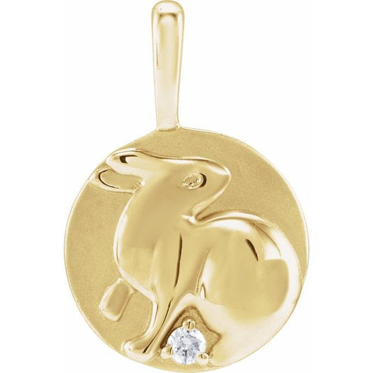 14K Yellow .015 CT Natural Diamond Chinese Zodiac Rabbit Pendant 689008612P