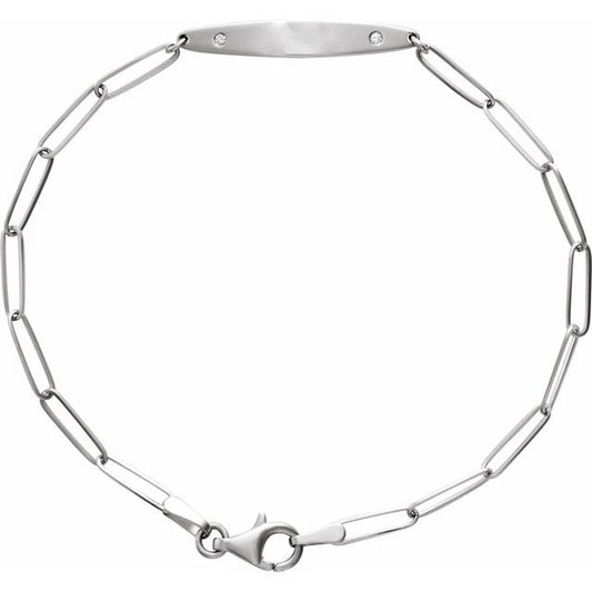 14K White .015 CTW Natural Diamond Engravable Curved Bar 7" Bracelet BRC910103P