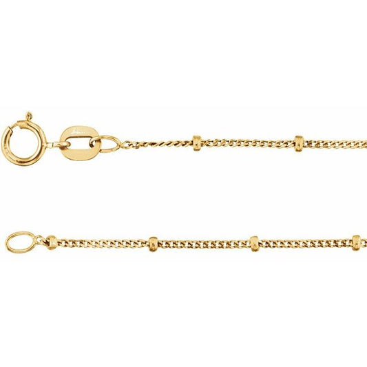14K Yellow 1 mm Beaded Curb 20" Chain
