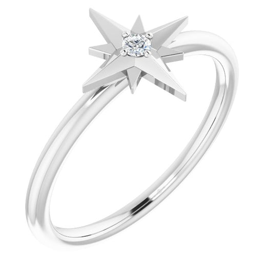 14K White .03 CT Natural Diamond Star Ring