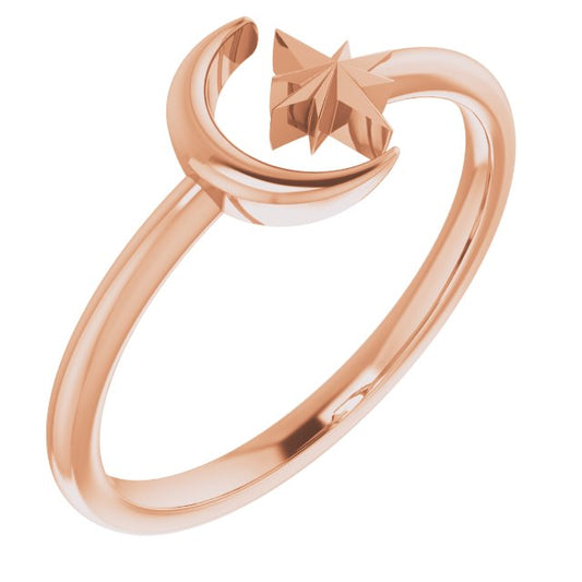14K Rose Crescent Moon & Star Negative Space Ring 51847103P
