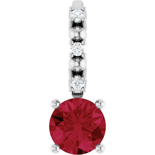 14K White Imitation Ruby & .01 CTW Natural Diamond Charm/Pendant 87769155P