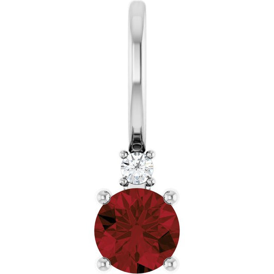 14K White Natural Mozambique Garnet & .015 CT Natural Diamond Charm/Pendant 88002137P