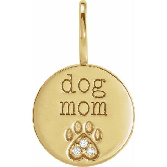 14K Yellow .01 CTW Natural Diamond Engraved Dog Mom Paw Print Charm/Pendant 88110103P