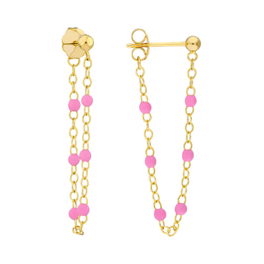 6 Beads Lt.Pink Enamel Front to Back Earrings