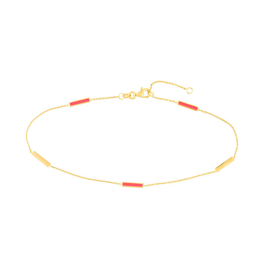 Neon Pink Enamel Alternating Bar Anklet