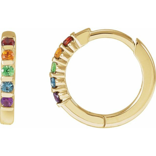 14K Yellow Natural Multi-Gemstone Rainbow Huggie Hoop Earrings 88323601P