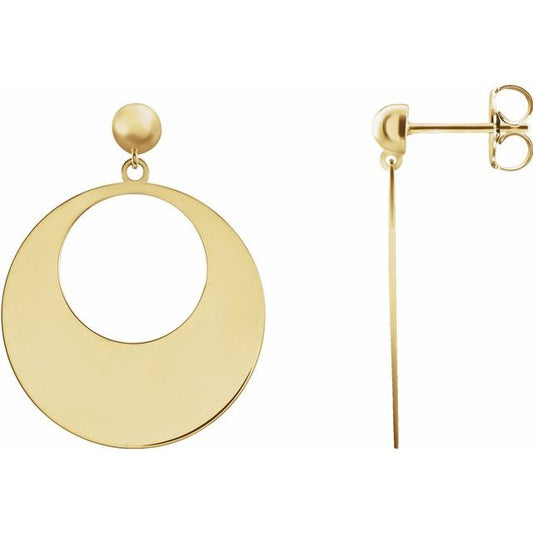 14K Yellow Circle Dangle Earrings