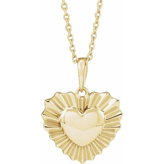 14K Yellow Starburst Heart 16-18" Necklace