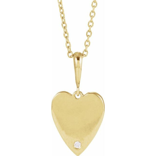 14K Yellow .01 CT Natural Diamond Engravable Heart 16-18" Necklace