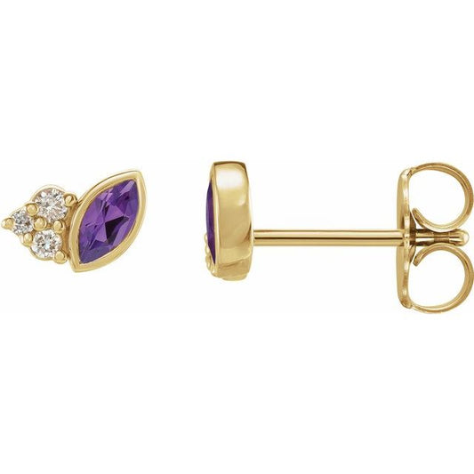 14K Yellow Natural Amethyst & .05 CTW Natural Diamond Earrings