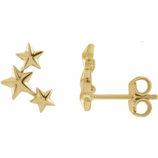 14K Yellow Star Ear Climbers