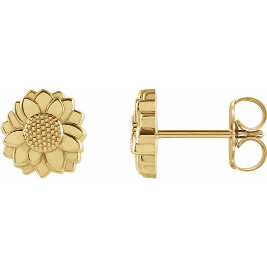 14K Yellow Tiny Sunflower Earrings