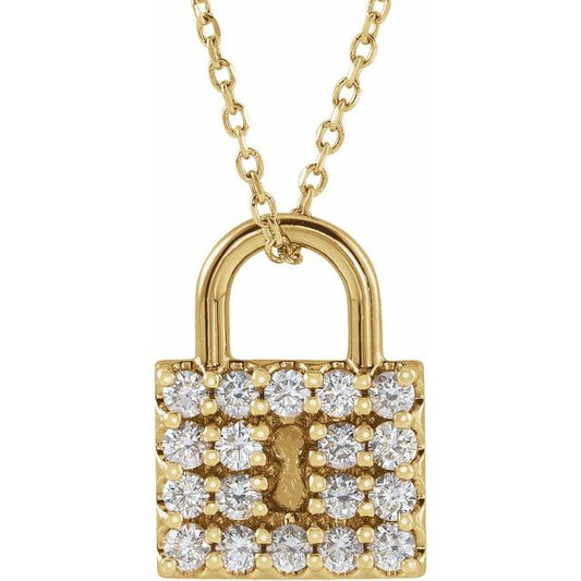 14K Yellow 1/2 CTW Natural Diamond Lock 16-18" Necklace