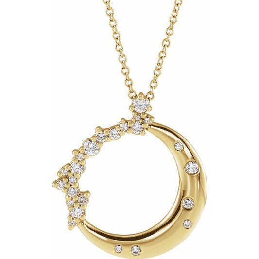 14K Yellow 1/4 CTW Natural Diamond Crescent Moon 16-18" Necklace 87260116P