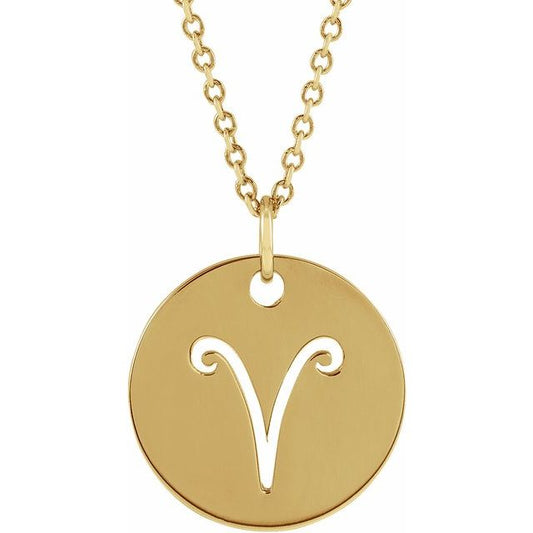 14K Yellow Aries Zodiac Disc 16-18" Necklace 87391161P