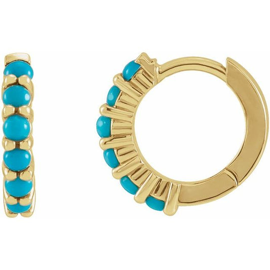 14K Yellow Natural Turquoise 12.2 mm Huggie Hoop Earrings 87181103P