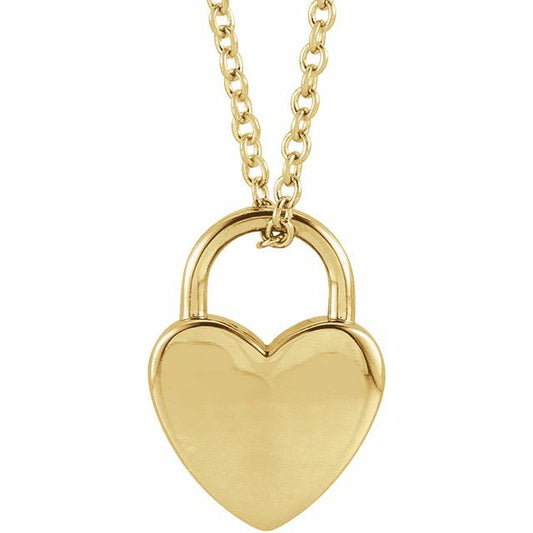 14K Yellow Engravable Heart Lock 16-18" Necklace 87595106P