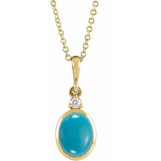 14K Yellow 6x4 mm Natural Turquoise & .015 CT Natural Diamond 16-18" Necklace 87438182P