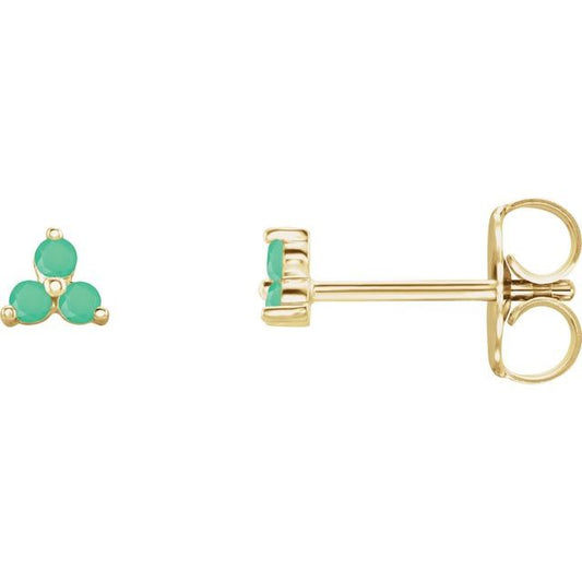 14K Yellow Natural Chrysoprase Three Stone Earrings 22132636P