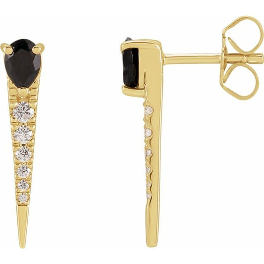14K Yellow Natural Black Onyx & 1/8 CTW Natural Diamond Spike Earrings