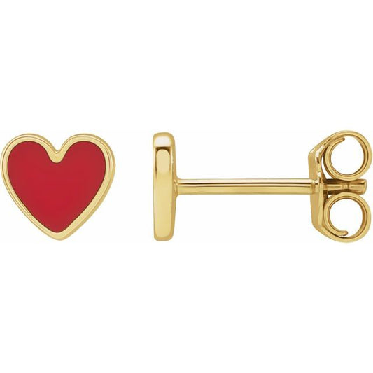 14K Yellow Red Enameled Heart Earrings 688831606P