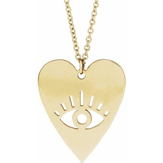 14K Yellow Evil Eye Heart 16-18" Necklace 87780107P