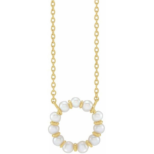 14K Yellow Cultured White Freshwater Pearl Circle 18" Necklace