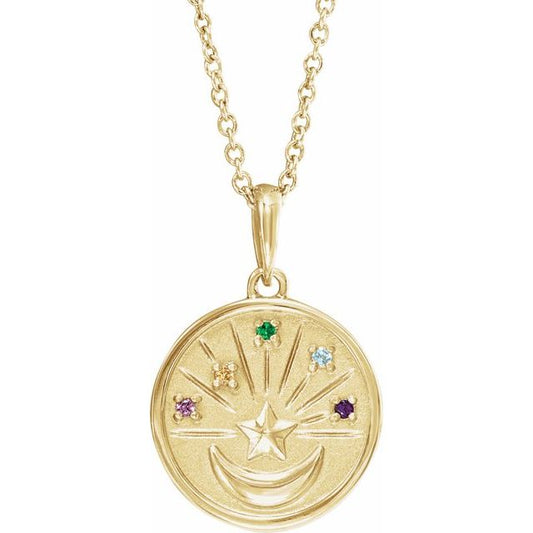 14K Yellow Petite Multi-Gemstone Celestial Coin 18" Necklace