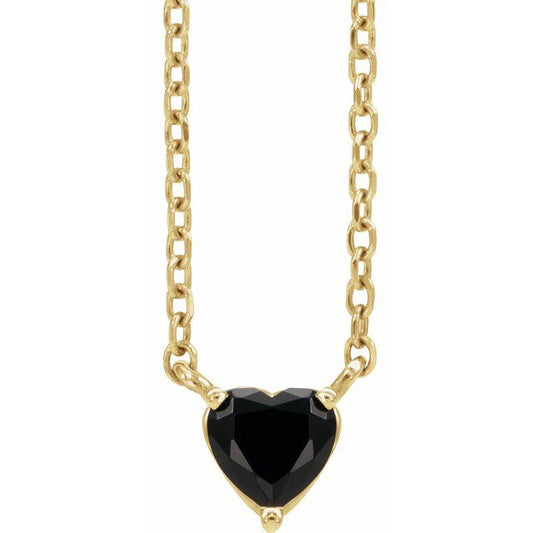 14K Yellow Natural Black Onyx Heart 16-18" Necklace 88055156P