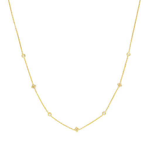 Diamond Bezel and Cluster Stations Necklace