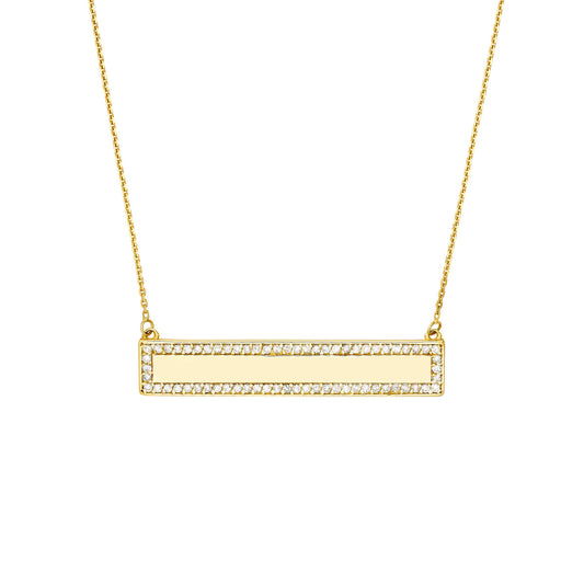 Engravable Bar Necklace with 1/3ct Diamond Border