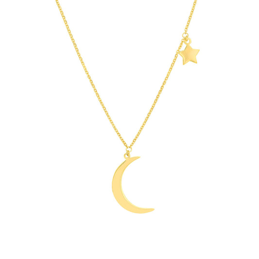 Crescent Moon with Star Dangle Necklace
