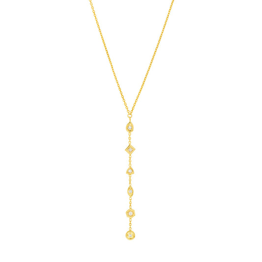 Lariat Necklace with Mixed Diamond Bezels