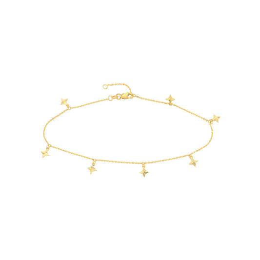 Fluted Star Dangle Adjustable Anklet
