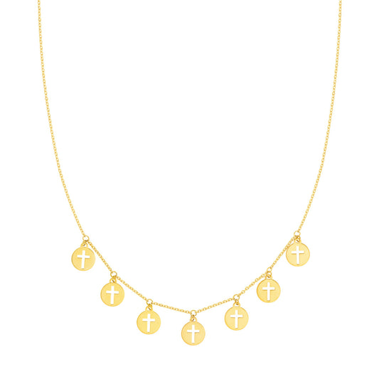 Cross Cutout Disc Dangles Adj. Necklace