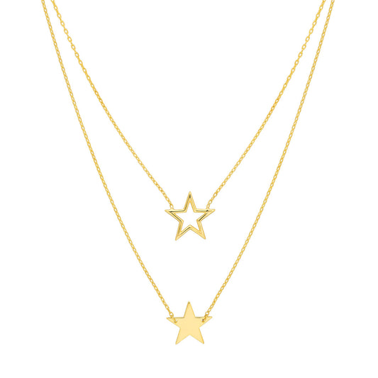 Wire and Solid Star Adj. Duet Necklace