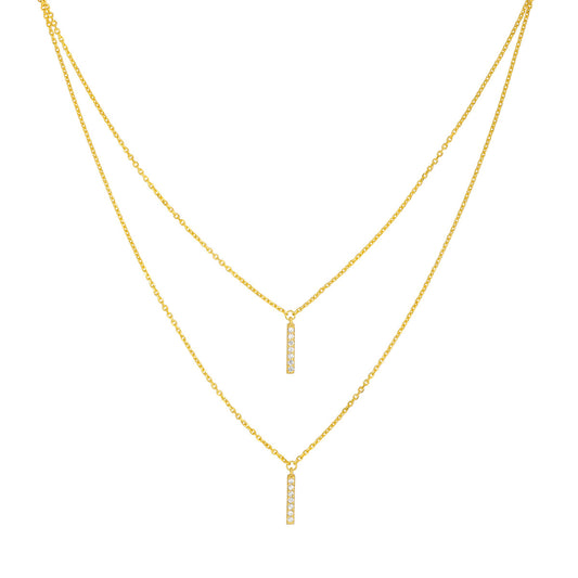 Diamond Staple Bar Drops Duet Necklace