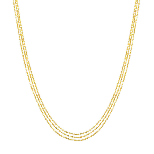 Triple Strand Bead & Rice Chain Adj. Necklace