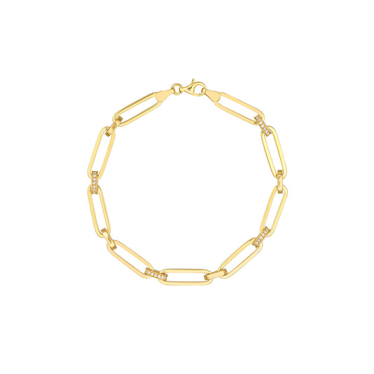 Pave Diamond Accented Paper Clip Chain Bracelet