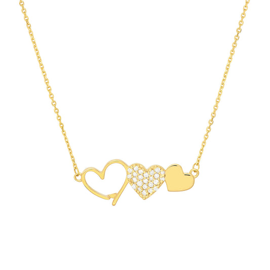 Heart Trio with Diamonds Necklace