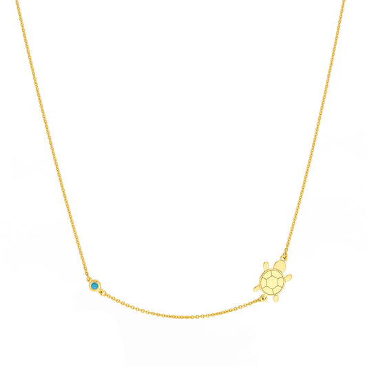 Sideways Floating Turtle and Turq Bezel Necklace