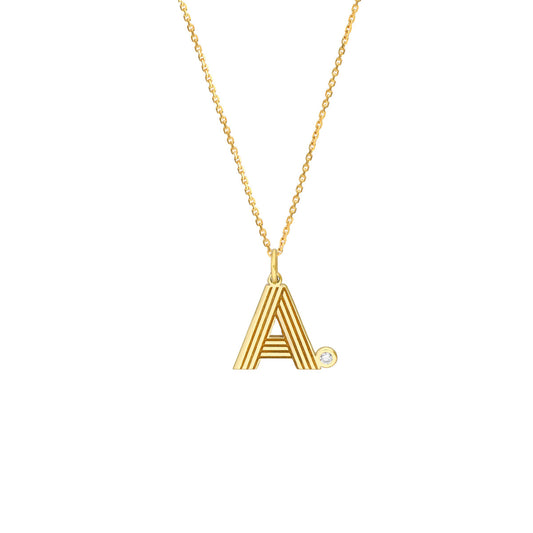 Block Lined Initial 'A' with Diamond Necklace