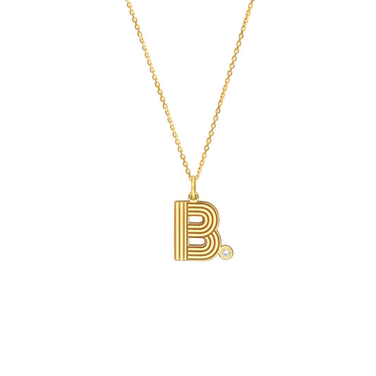 Block Lined Initial 'B' with Diamond Necklace