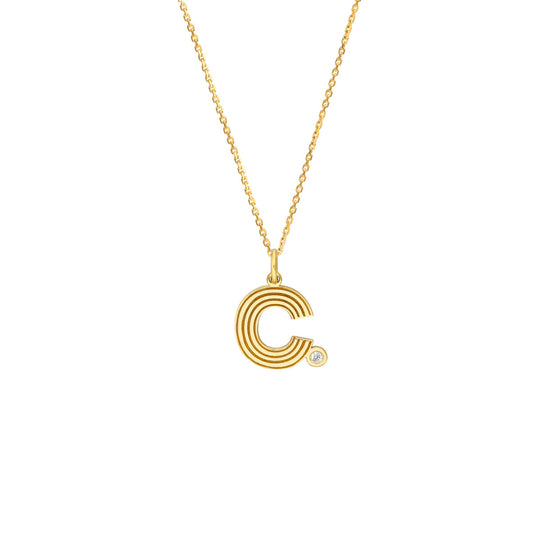 Block Lined Initial 'C' with Diamond Necklace