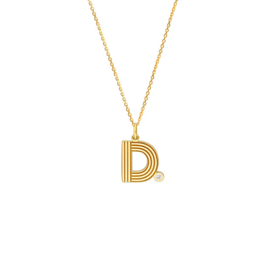 Block Lined Initial 'D' with Diamond Necklace