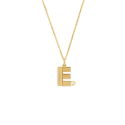 Block Lined Initial 'E' with Diamond Necklace