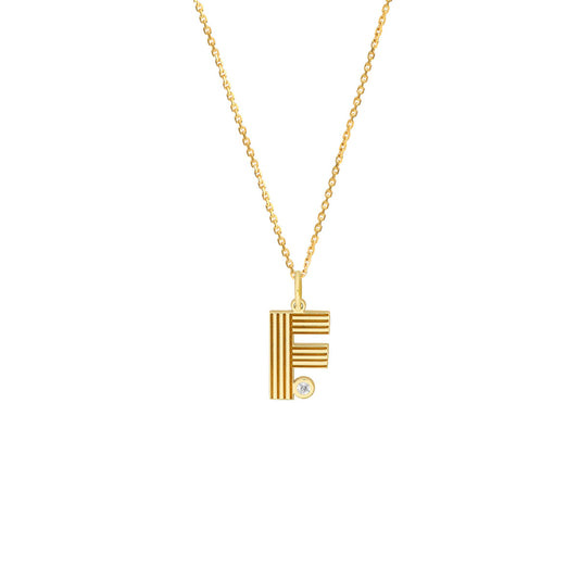 Block Lined Initial 'F' with Diamond Necklace