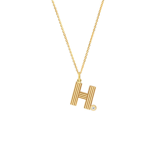Block Lined Initial 'H' with Diamond Necklace
