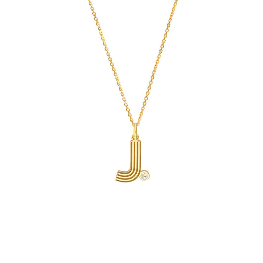 Block Lined Initial 'J' with Diamond Necklace